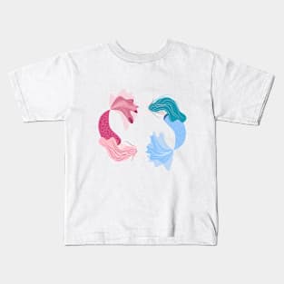 Swimming mermaid with a beautiful tail in patterns. Mermaid, zentangle, silhouette Kids T-Shirt